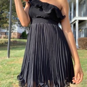 Black One Shoulder Ruffle Cocktail Dress